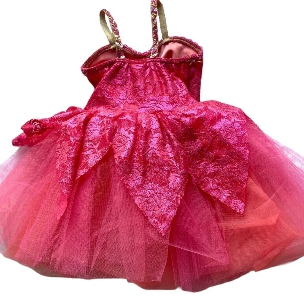 Girls Beautiful pink fairy floral dress dance costume / tutu